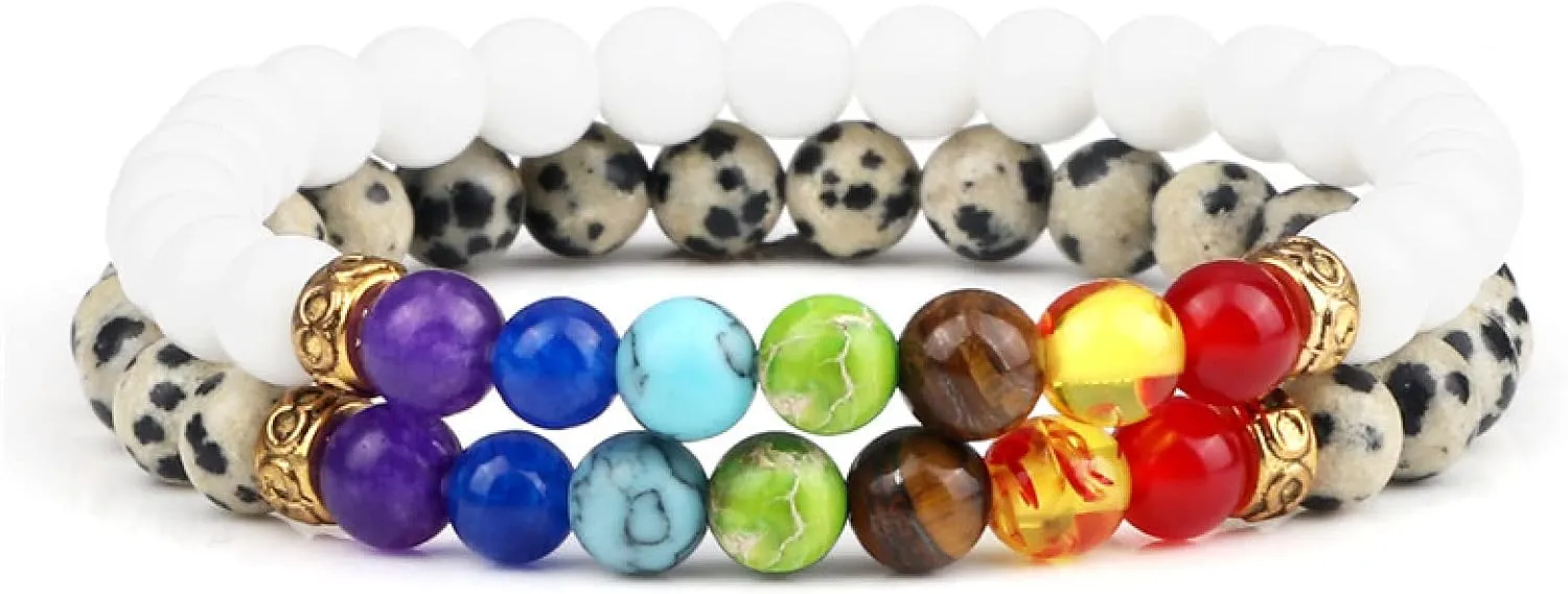 2Pcs/Set 7 Chakra Reiki Beads Bracelet Charm 6mm Natural Lava Weathered Stone Balance Prayer Bracelets&Bangles Men Women Jewelry,Set 9