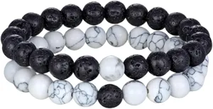 2Pcs/Set Natural Stone Bead Distance Chakra Bracelet for Men Women Couple Bracelets & Bangles Yoga Best Friend Bracelets Jewelry for Bff Friendship Relationship Boyfriend Girlfriend Valentines Gifts C