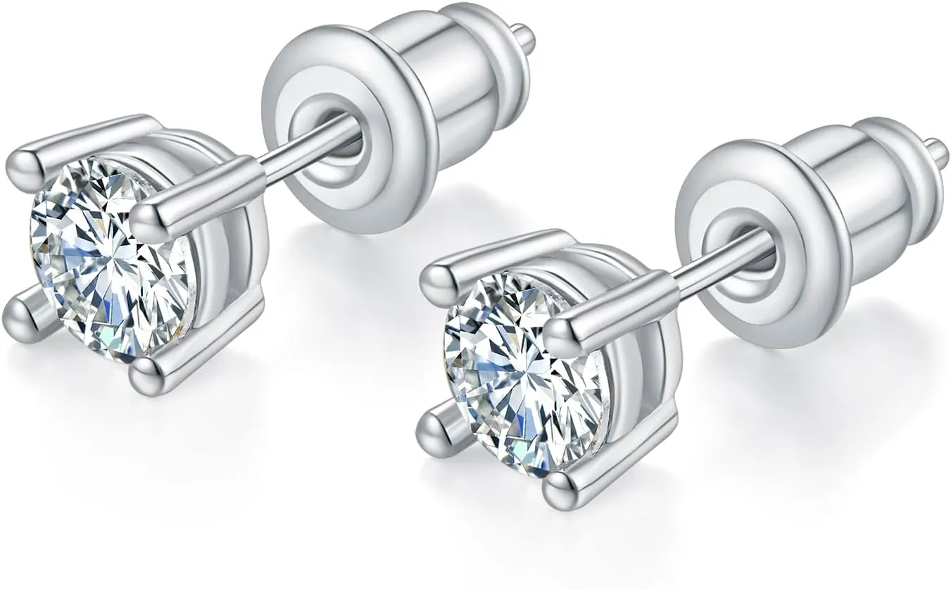3 Pairs Cubic Zirconia Stud Earrings with Flat Back, Gold Plated Helix Cartilage Tragus Earrings, Hypoallergenic Sterling Silver Post, Dainty Jewelry for Women & Men Gift (3/4/5mm CZ, Gold/White Gold)