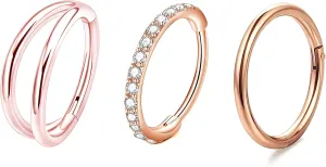 3 PCS 16G Diameter 8mm Silver Nose Rings Hoops 316L Stainless Steel Septum Clicker Lip Rings Cartilage Earring Helix Rook Tragus for Men and Women