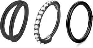 3 PCS 16G Diameter 8mm Silver Nose Rings Hoops 316L Stainless Steel Septum Clicker Lip Rings Cartilage Earring Helix Rook Tragus for Men and Women