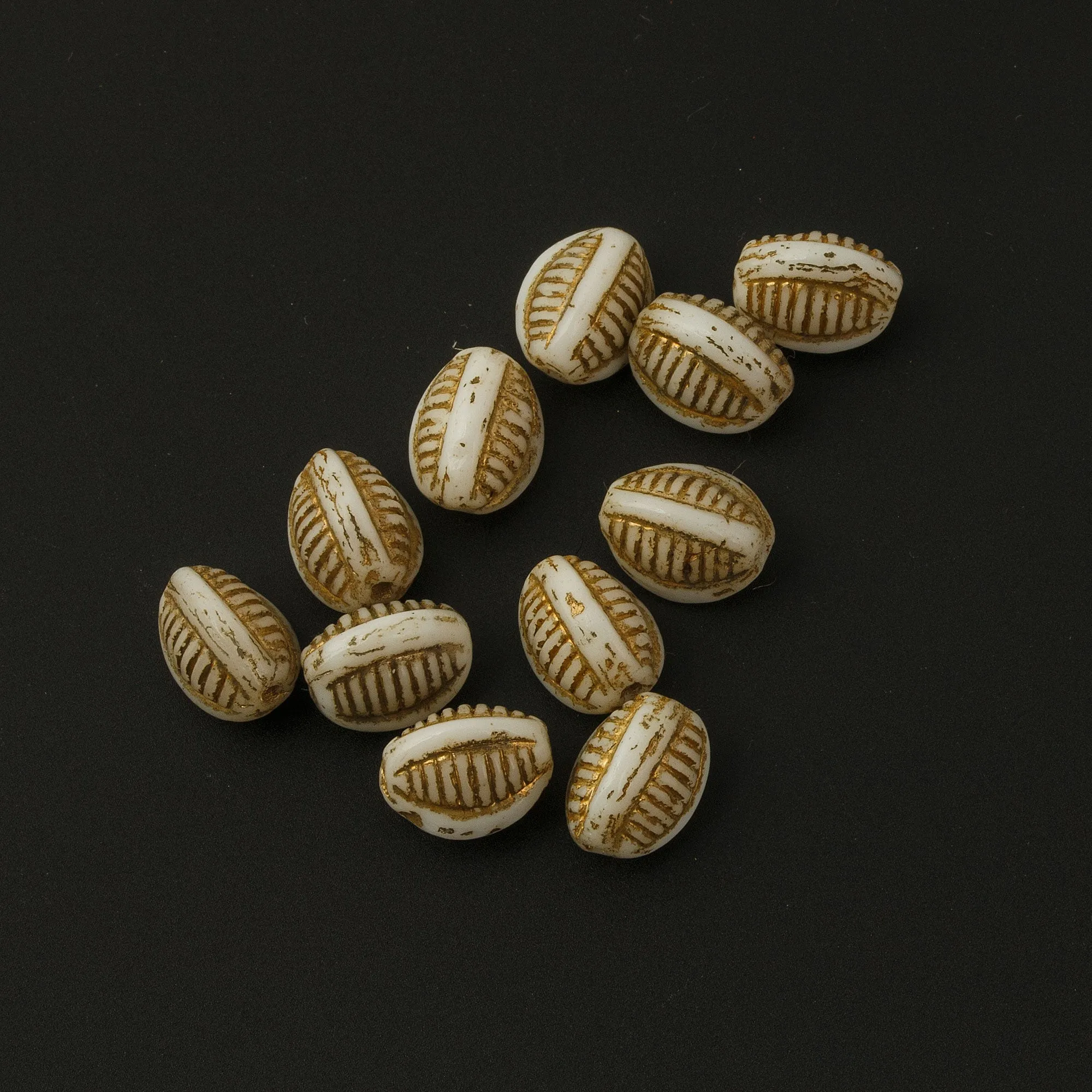 3 sided Oval Shape Press Molded Glass Bead, Czechoslovakia. 10x7mm. Pkg 10. B11-bw-2129