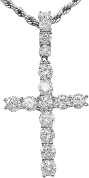 3.64ctw Large Moissanite Cross Pendant for Men Women, 18k White Gold Plated Solid 925 Sterling Silver