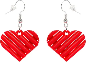3D-Printed Heart Shaped Dangle Earrings for Women with 925 Sterling Silver French Hooks - Lightweight, Hypoallergenic, Elegant, Secure Fit, Romantic, Modern Unique Love Jewelry