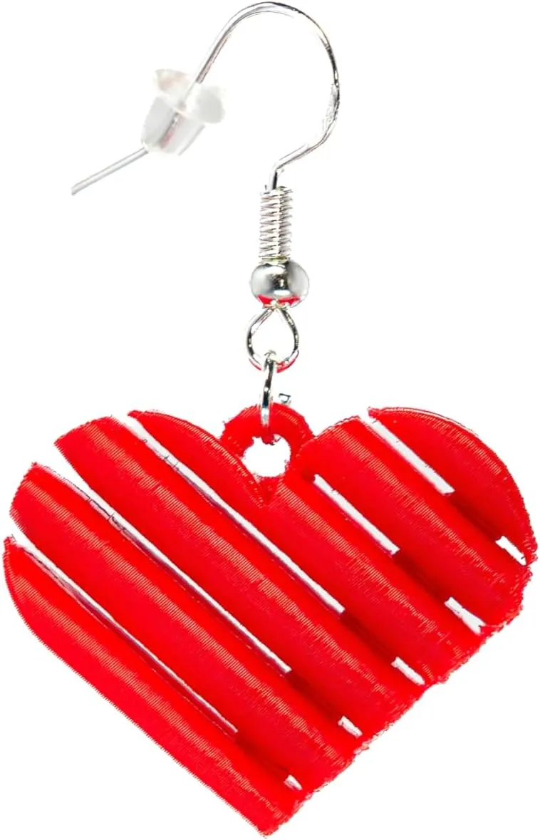 3D-Printed Heart Shaped Dangle Earrings for Women with 925 Sterling Silver French Hooks - Lightweight, Hypoallergenic, Elegant, Secure Fit, Romantic, Modern Unique Love Jewelry