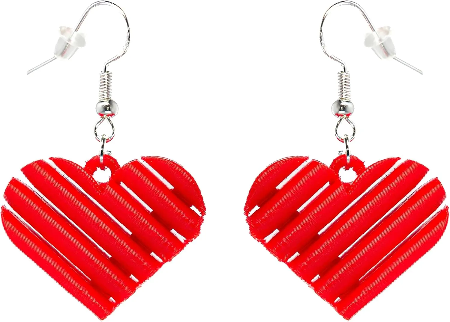 3D-Printed Heart Shaped Dangle Earrings for Women with 925 Sterling Silver French Hooks - Lightweight, Hypoallergenic, Elegant, Secure Fit, Romantic, Modern Unique Love Jewelry