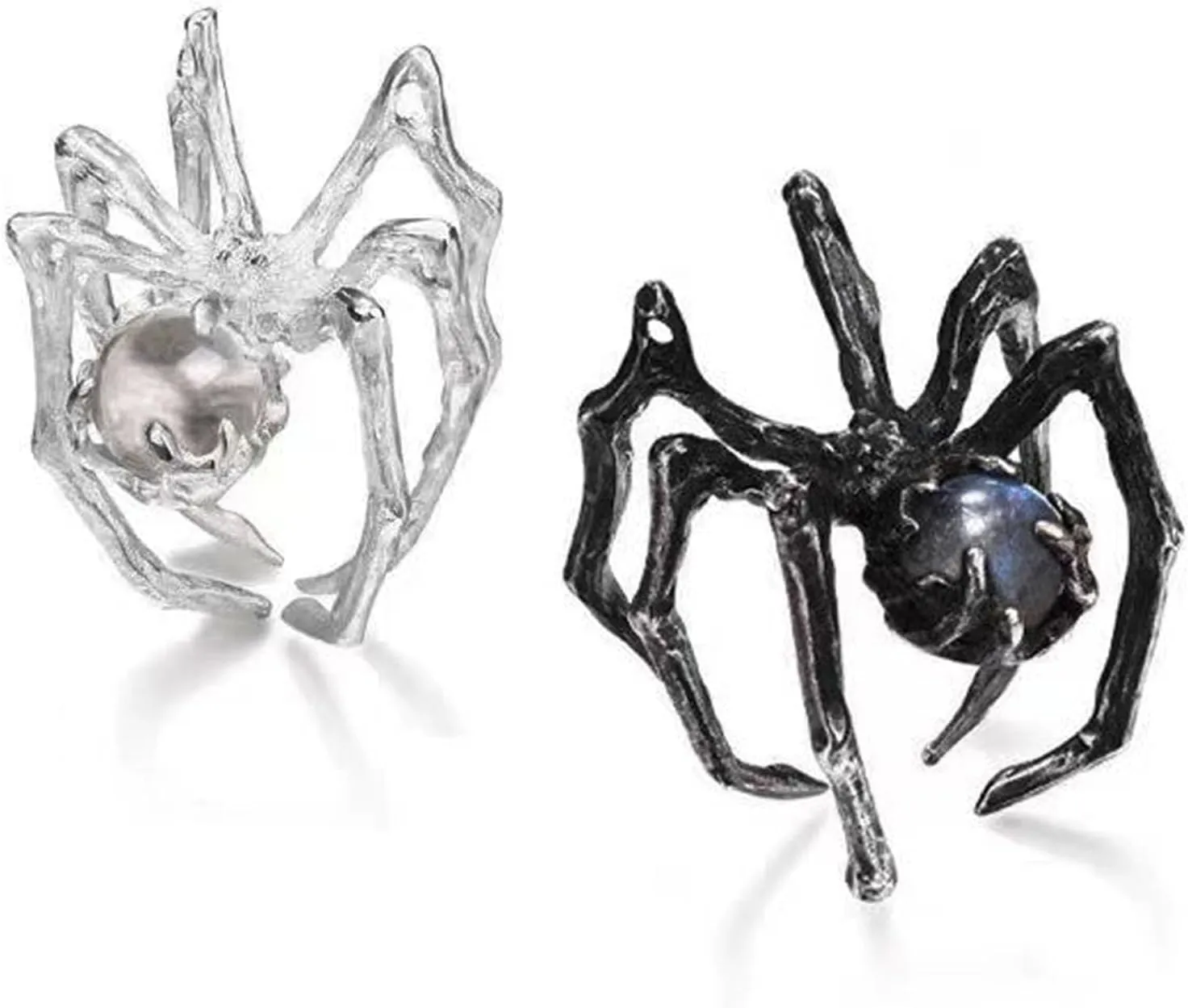 3D Silver And Black Spiral Spider Ring Set 2 for Womens Mens