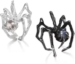 3D Silver And Black Spiral Spider Ring Set 2 for Womens Mens