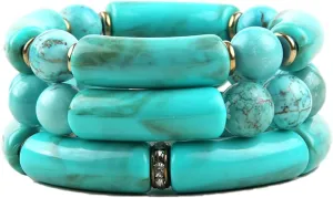 3PCS Acrylic Bamboo Tube Bangles Bracelet/Boho Gemstone Beaded Stackable Bracelets for Men Women,Handmade Wrap Bracelet Unisex Friendship Resin Western Jewelry Stretch Bracelets Set