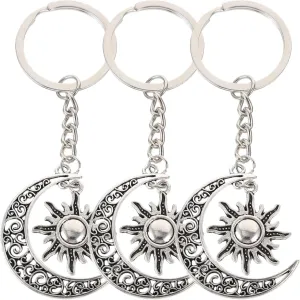 3pcs Moon and Sun Keychain, Vintage Moon Keyring Sun Jewelry Pendant Charm Aluminium Alloy Key Rings Holder for Purse Handbag Backpack Decor