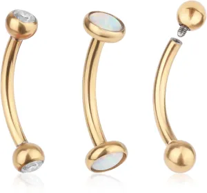 3pcs Small Belly Button Rings, Internally Threaded Steel Round CZ Navel Rings Curved Belly Piercings Bars Jewelry for Women (Gold)