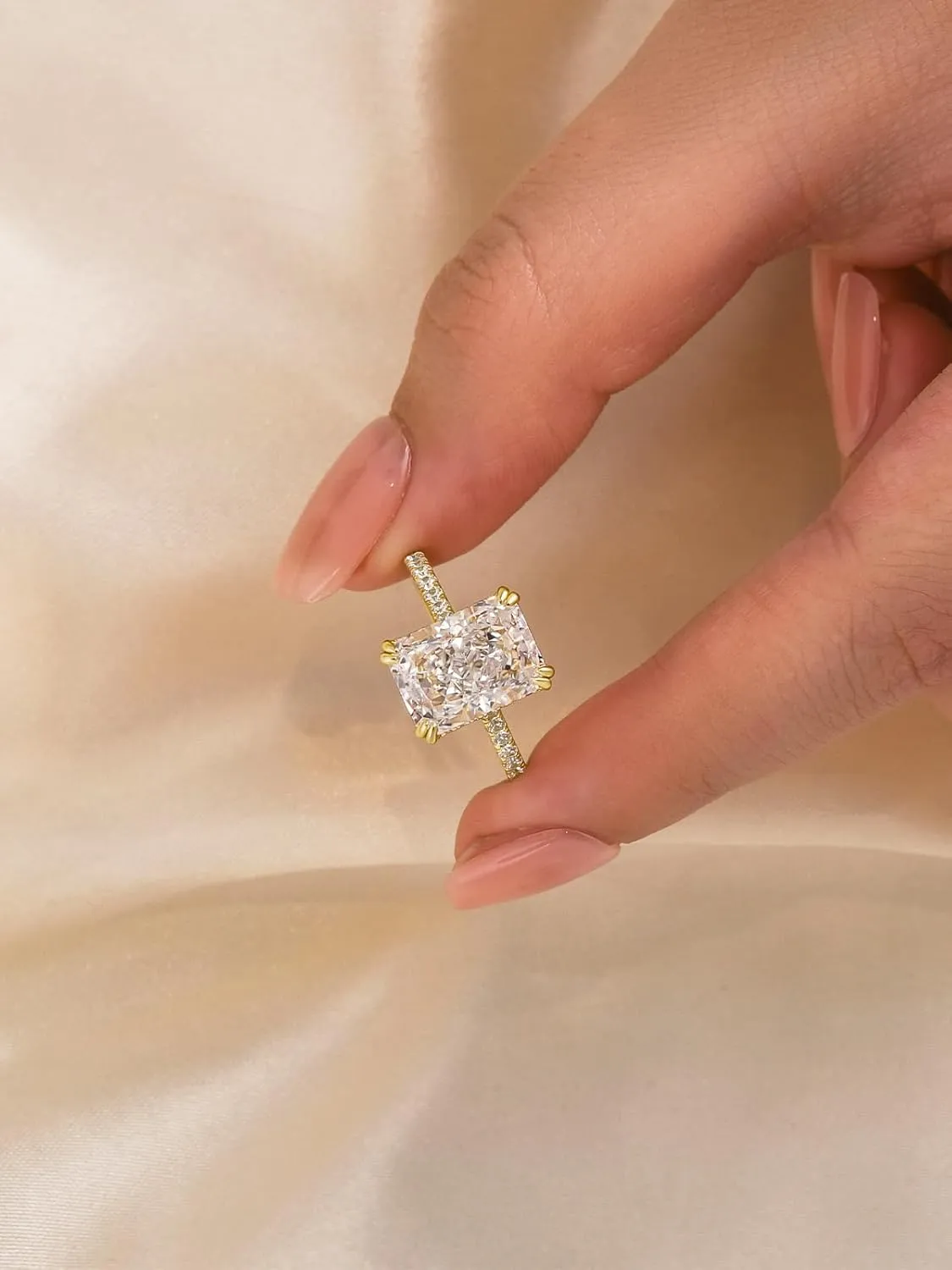 4.5CT Stunning Radiant Cut Engagement Ring for Women,Simulated Diamond Ring,18K White Gold Plated 925 Sterling Silver Promise Ring