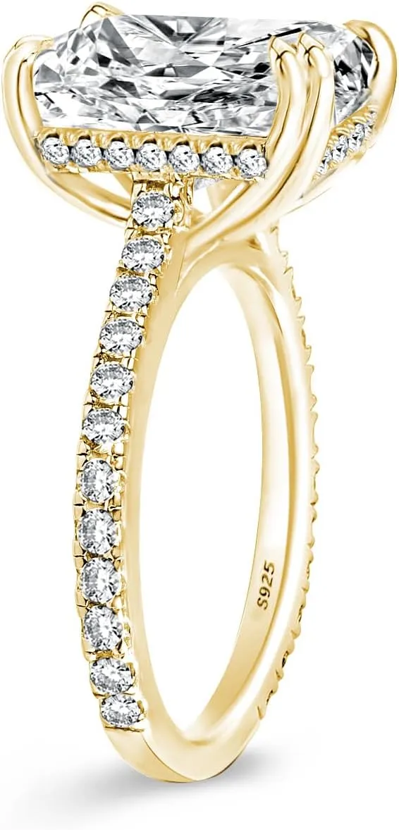 4.5CT Stunning Radiant Cut Engagement Ring for Women,Simulated Diamond Ring,18K White Gold Plated 925 Sterling Silver Promise Ring
