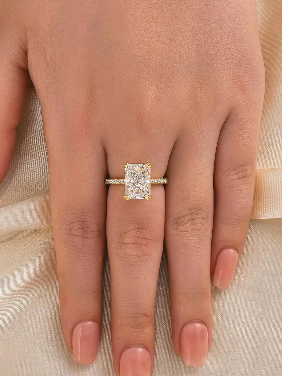 4.5CT Stunning Radiant Cut Engagement Ring for Women,Simulated Diamond Ring,18K White Gold Plated 925 Sterling Silver Promise Ring