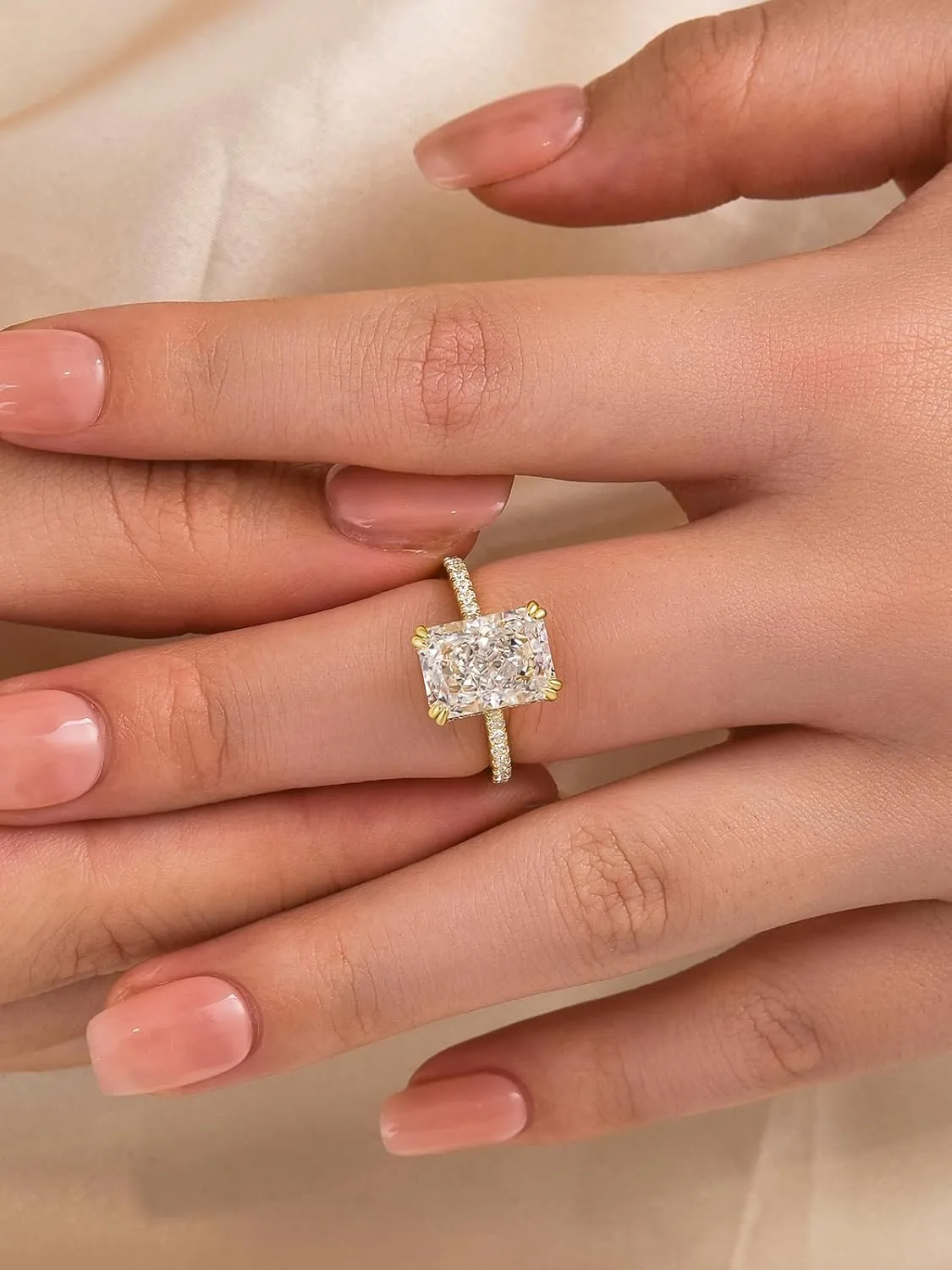 4.5CT Stunning Radiant Cut Engagement Ring for Women,Simulated Diamond Ring,18K White Gold Plated 925 Sterling Silver Promise Ring