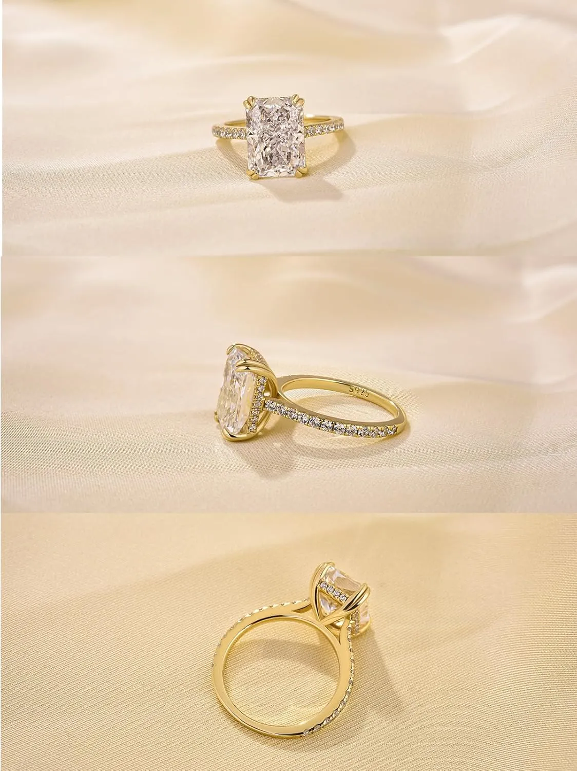 4.5CT Stunning Radiant Cut Engagement Ring for Women,Simulated Diamond Ring,18K White Gold Plated 925 Sterling Silver Promise Ring