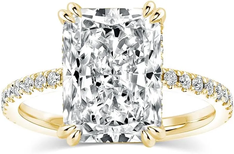 4.5CT Stunning Radiant Cut Engagement Ring for Women,Simulated Diamond Ring,18K White Gold Plated 925 Sterling Silver Promise Ring