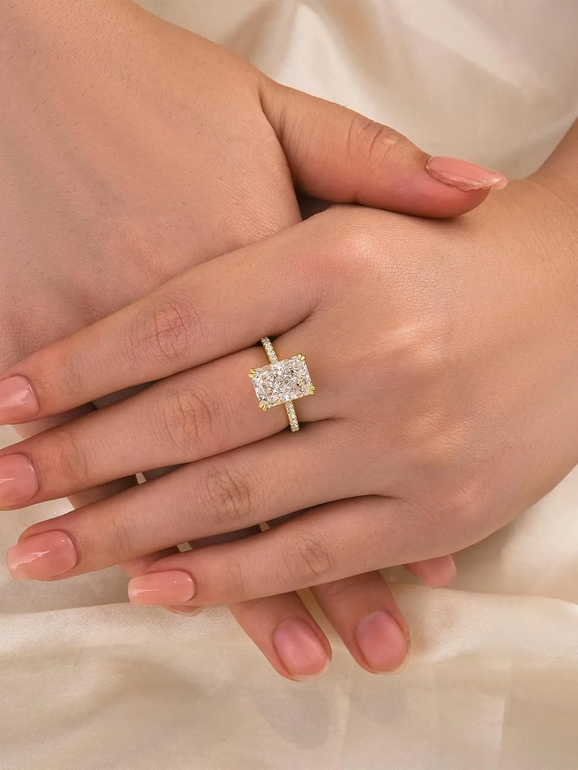 4.5CT Stunning Radiant Cut Engagement Ring for Women,Simulated Diamond Ring,18K White Gold Plated 925 Sterling Silver Promise Ring