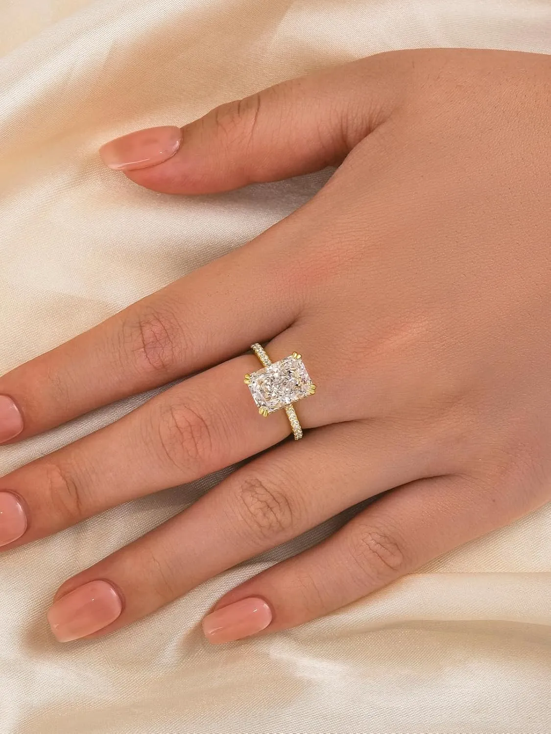 4.5CT Stunning Radiant Cut Engagement Ring for Women,Simulated Diamond Ring,18K White Gold Plated 925 Sterling Silver Promise Ring
