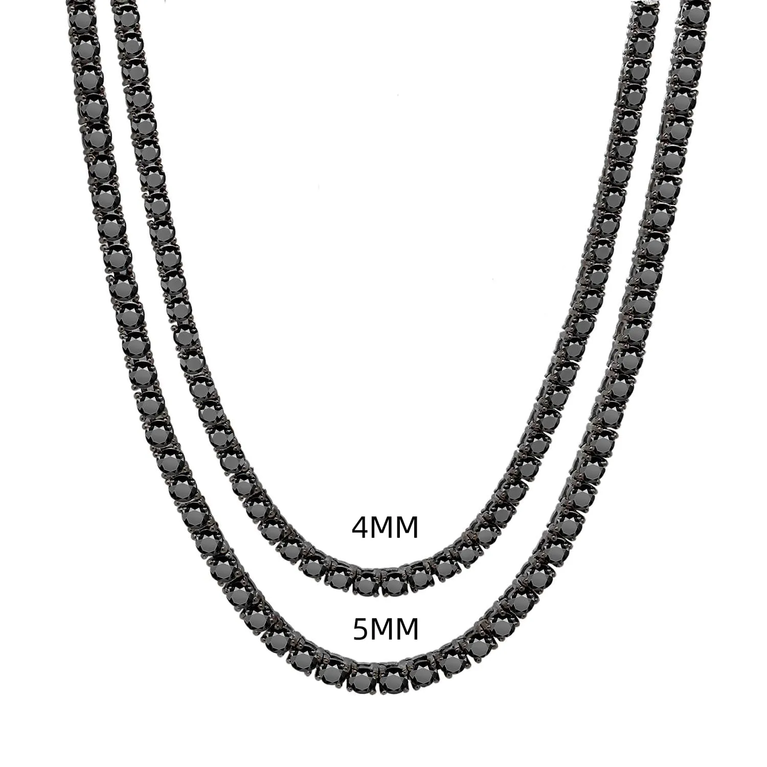 4mm Black Moissanite Tennis Necklace for Women Mens Stainless steel Iced Out Lab Grown Moissanite Diamond Round Cut Necklaces for Men Tennis Hip Hop Chain (4MM Moissanite, 18 inch)