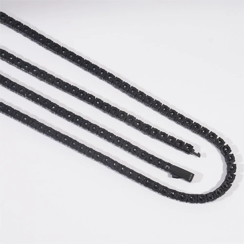 4mm Black Moissanite Tennis Necklace for Women Mens Stainless steel Iced Out Lab Grown Moissanite Diamond Round Cut Necklaces for Men Tennis Hip Hop Chain (4MM Moissanite, 18 inch)