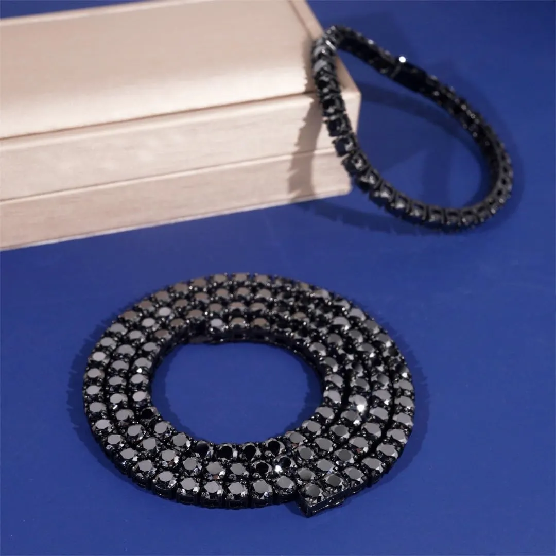 4mm Black Moissanite Tennis Necklace for Women Mens Stainless steel Iced Out Lab Grown Moissanite Diamond Round Cut Necklaces for Men Tennis Hip Hop Chain (4MM Moissanite, 18 inch)