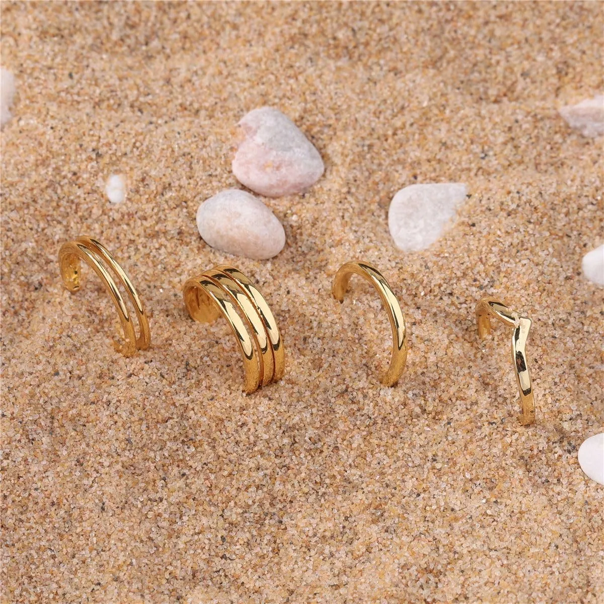 4Pcs 14K Adjustable Gold Boho Toe Ring Open Size Tarnish Free Toe Rings Jewelry for Women Teenage Girls Christmas Jewelry Gifts