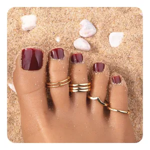 4Pcs 14K Adjustable Gold Boho Toe Ring Open Size Tarnish Free Toe Rings Jewelry for Women Teenage Girls Christmas Jewelry Gifts