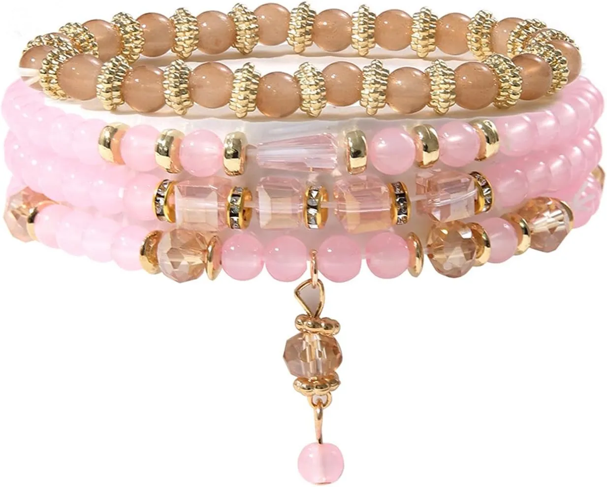 4Pcs Bohemia Crystal Fringe Charm Bracelets Set Handmade Multilayer Stackable Resin Beaded Stretch Bracelets for Women Men Summer Beach Boho Vacation Jewelry Gifts