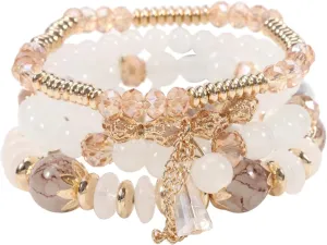 4Pcs Bohemia Multilayer Stackable Beaded Bracelets Set Colorful Crystal Stone Gold Beaded Stretch Bracelets Hawaii Charm Bracelet for Women Men Summer Beach Boho Vacation Jewelry Gifts