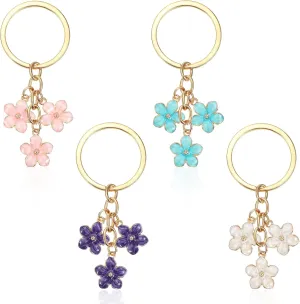 4PCS Cute Flower Keychains, Women Aesthetic Pink Key Chain Charm Pendants Tassel Keyring blossoms Charms for Girls Bag Handbags Wallet Purse Car Accessories Decoration Gift