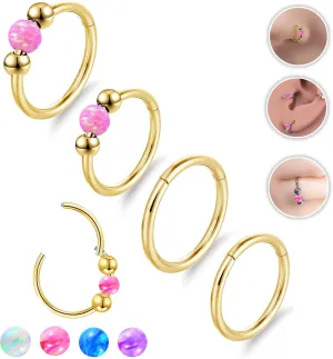 4PCS Nose Rings Opal 18G Nose Hoops 316L Surgical Steel Hypoallergernic Nose Piercings Jewelry for Women Nose Rings Suitable for Septum Rings Cartilage Earring Tragus Earring