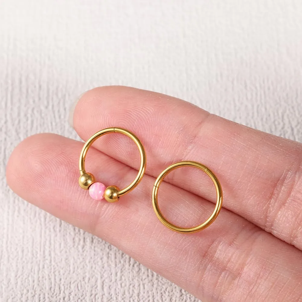 4PCS Nose Rings Opal 18G Nose Hoops 316L Surgical Steel Hypoallergernic Nose Piercings Jewelry for Women Nose Rings Suitable for Septum Rings Cartilage Earring Tragus Earring