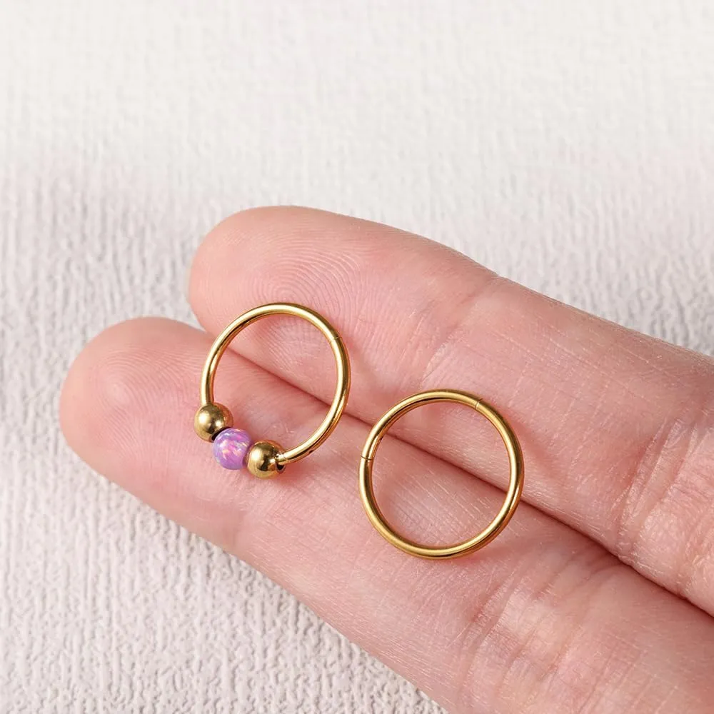 4PCS Nose Rings Opal 18G Nose Hoops 316L Surgical Steel Hypoallergernic Nose Piercings Jewelry for Women Nose Rings Suitable for Septum Rings Cartilage Earring Tragus Earring