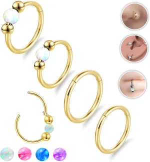4PCS Nose Rings Opal 18G Nose Hoops 316L Surgical Steel Hypoallergernic Nose Piercings Jewelry for Women Nose Rings Suitable for Septum Rings Cartilage Earring Tragus Earring