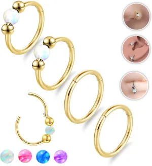 4PCS Nose Rings Opal 18G Nose Hoops 316L Surgical Steel Hypoallergernic Nose Piercings Jewelry for Women Nose Rings Suitable for Septum Rings Cartilage Earring Tragus Earring