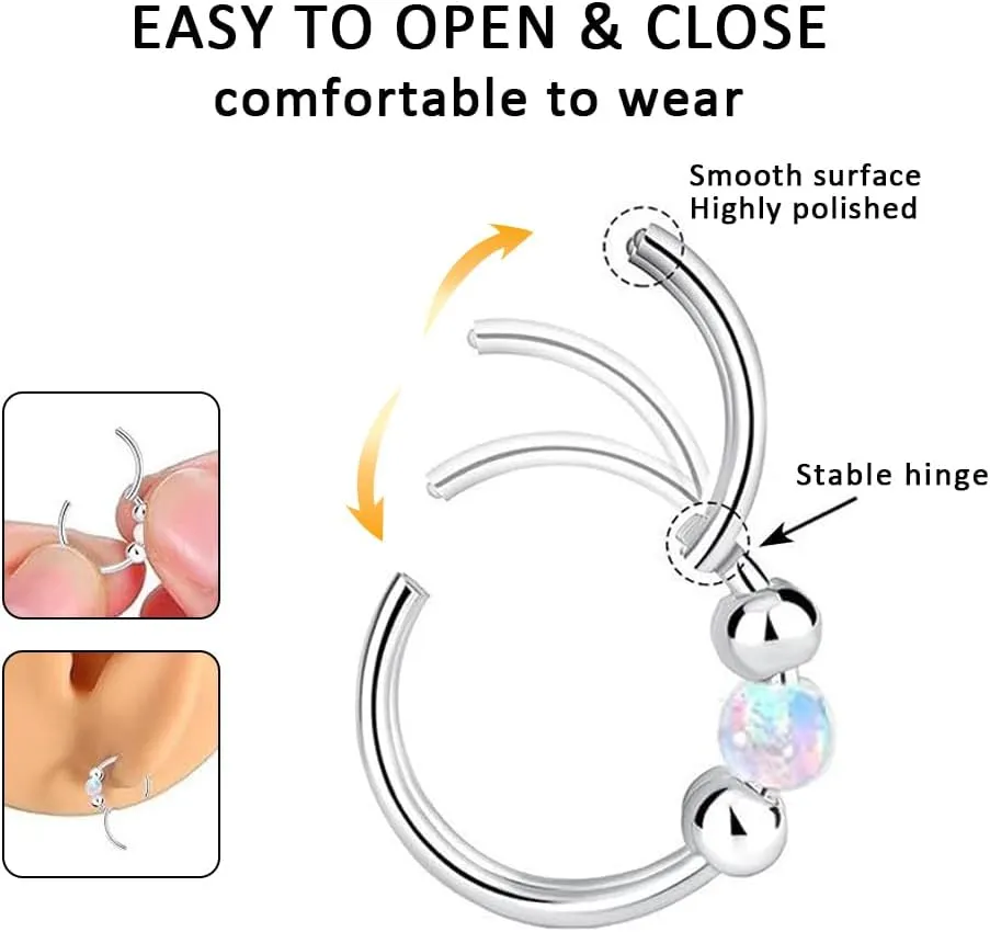4PCS Nose Rings Opal 18G Nose Hoops 316L Surgical Steel Hypoallergernic Nose Piercings Jewelry for Women Nose Rings Suitable for Septum Rings Cartilage Earring Tragus Earring