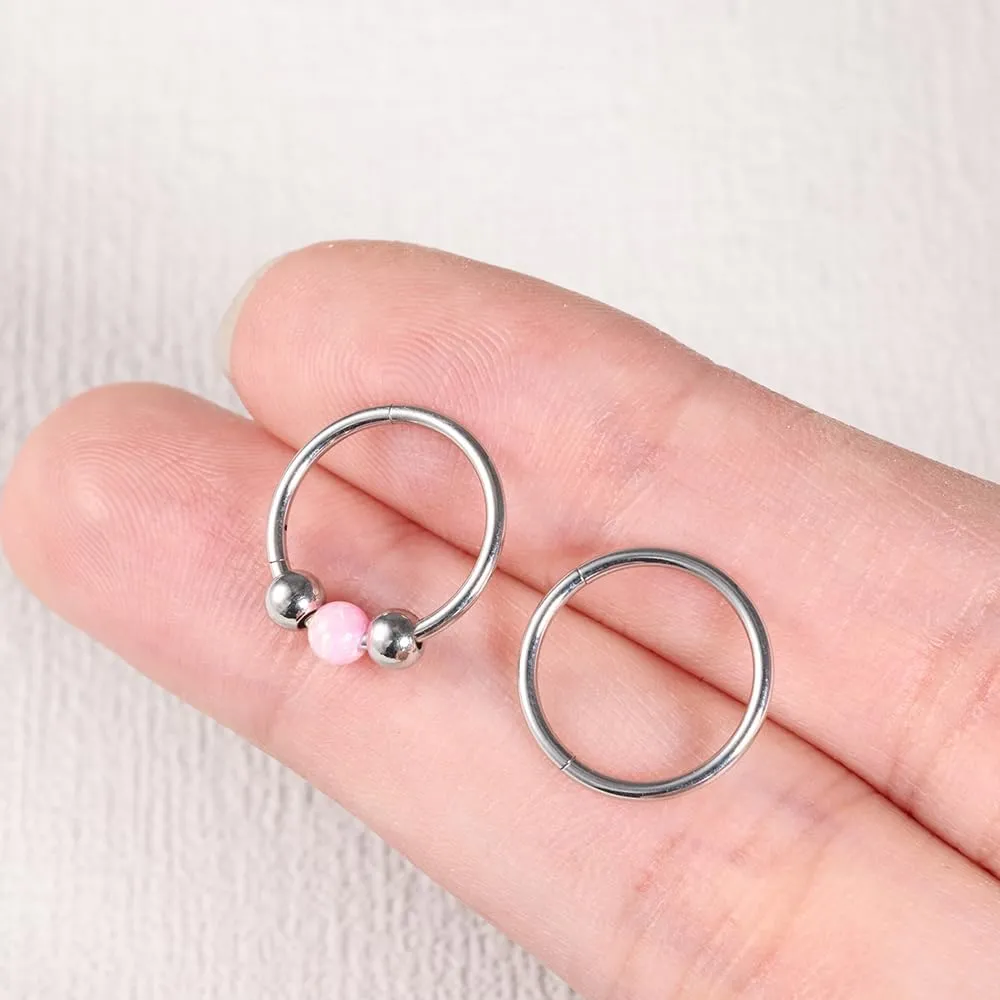 4PCS Nose Rings Opal 18G Nose Hoops 316L Surgical Steel Hypoallergernic Nose Piercings Jewelry for Women Nose Rings Suitable for Septum Rings Cartilage Earring Tragus Earring
