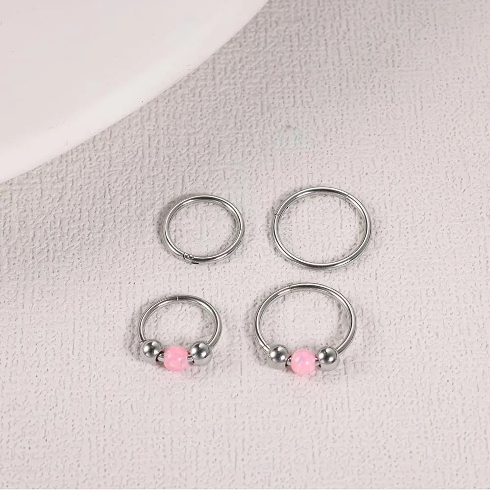 4PCS Nose Rings Opal 18G Nose Hoops 316L Surgical Steel Hypoallergernic Nose Piercings Jewelry for Women Nose Rings Suitable for Septum Rings Cartilage Earring Tragus Earring