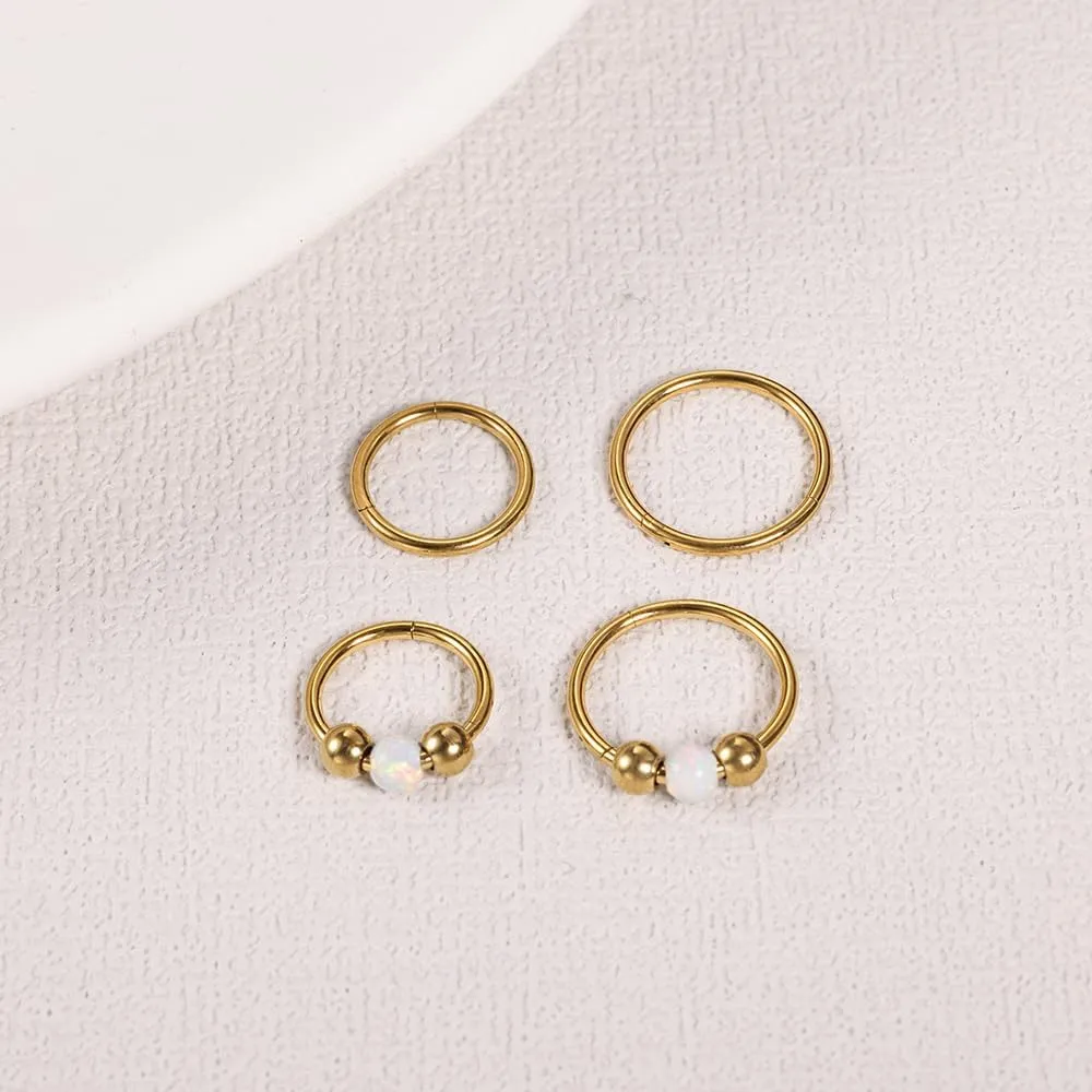 4PCS Nose Rings Opal 18G Nose Hoops 316L Surgical Steel Hypoallergernic Nose Piercings Jewelry for Women Nose Rings Suitable for Septum Rings Cartilage Earring Tragus Earring