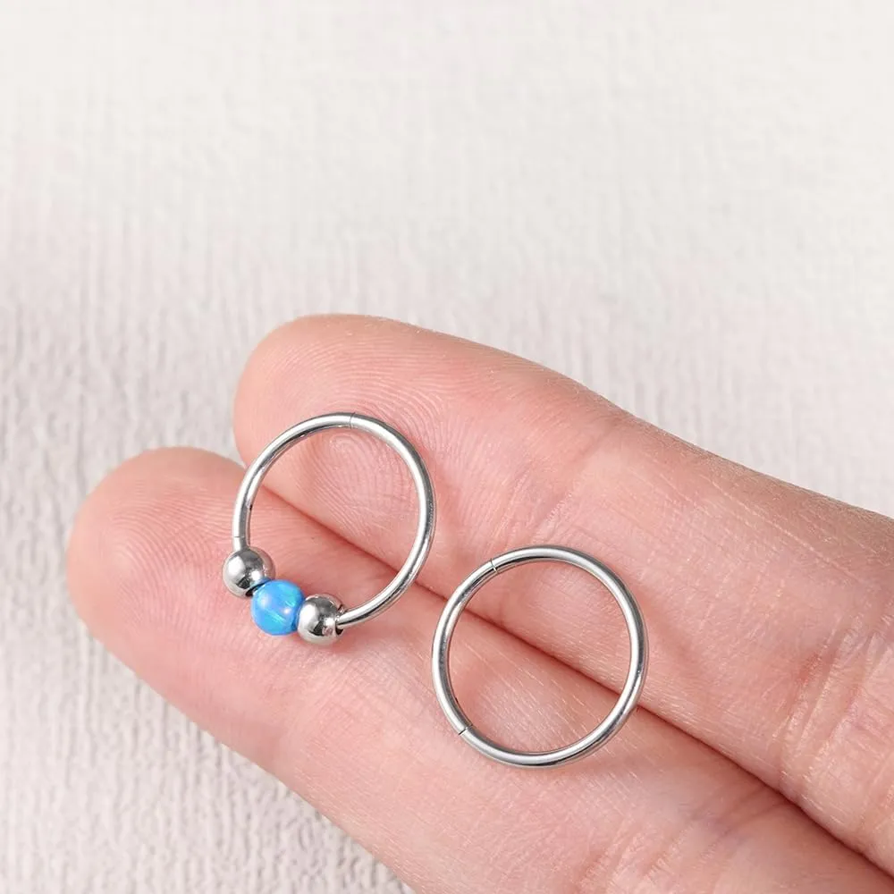 4PCS Nose Rings Opal 18G Nose Hoops 316L Surgical Steel Hypoallergernic Nose Piercings Jewelry for Women Nose Rings Suitable for Septum Rings Cartilage Earring Tragus Earring