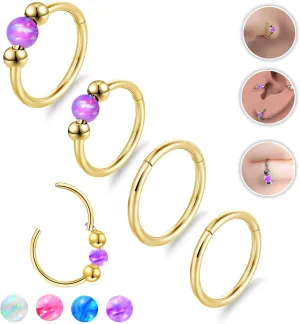 4PCS Nose Rings Opal 18G Nose Hoops 316L Surgical Steel Hypoallergernic Nose Piercings Jewelry for Women Nose Rings Suitable for Septum Rings Cartilage Earring Tragus Earring