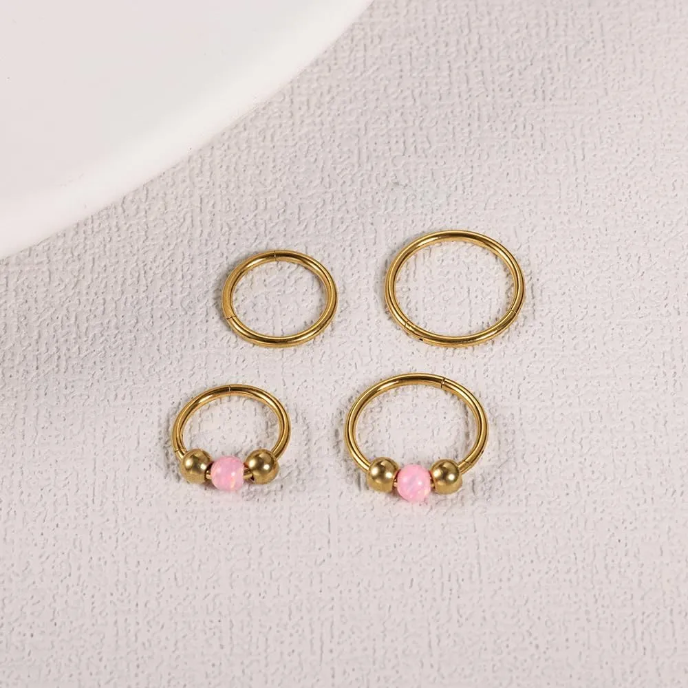 4PCS Nose Rings Opal 18G Nose Hoops 316L Surgical Steel Hypoallergernic Nose Piercings Jewelry for Women Nose Rings Suitable for Septum Rings Cartilage Earring Tragus Earring
