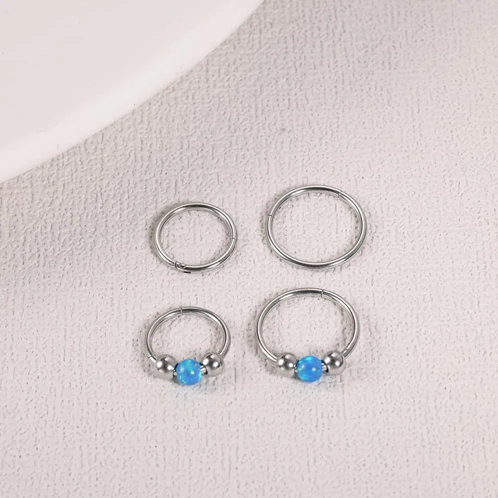 4PCS Nose Rings Opal 18G Nose Hoops 316L Surgical Steel Hypoallergernic Nose Piercings Jewelry for Women Nose Rings Suitable for Septum Rings Cartilage Earring Tragus Earring