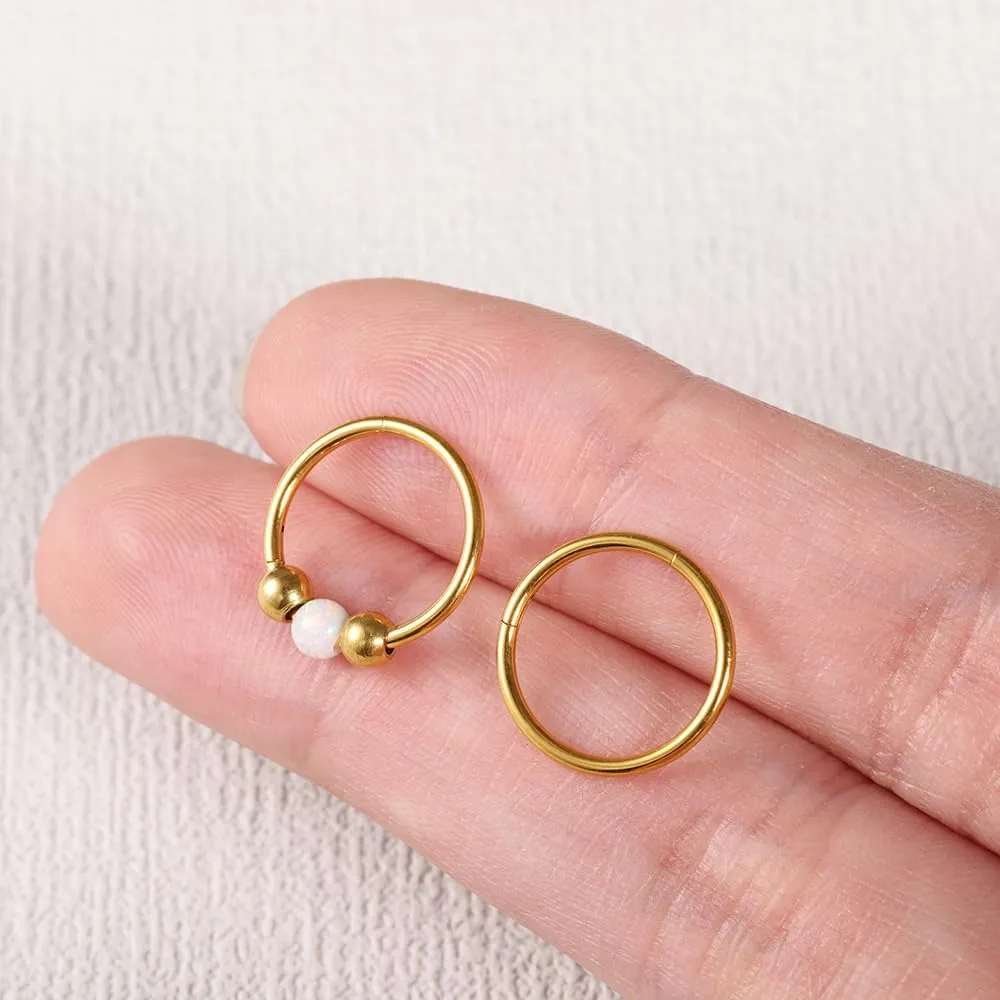 4PCS Nose Rings Opal 18G Nose Hoops 316L Surgical Steel Hypoallergernic Nose Piercings Jewelry for Women Nose Rings Suitable for Septum Rings Cartilage Earring Tragus Earring