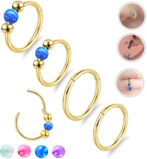 4PCS Nose Rings Opal 18G Nose Hoops 316L Surgical Steel Hypoallergernic Nose Piercings Jewelry for Women Nose Rings Suitable for Septum Rings Cartilage Earring Tragus Earring