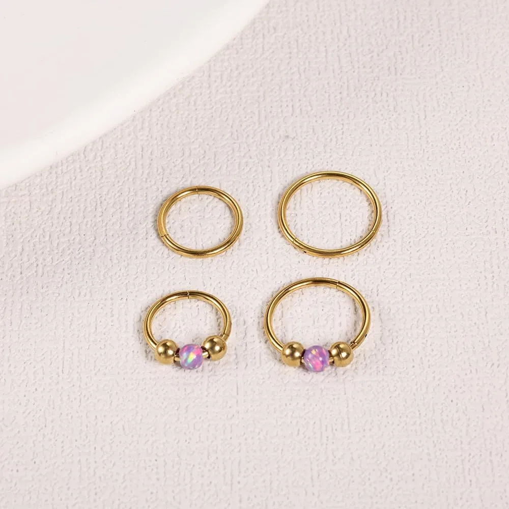 4PCS Nose Rings Opal 18G Nose Hoops 316L Surgical Steel Hypoallergernic Nose Piercings Jewelry for Women Nose Rings Suitable for Septum Rings Cartilage Earring Tragus Earring
