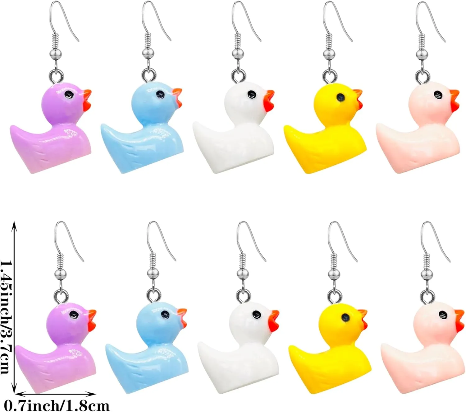 5 Pairs of Cute Duck Dangle Drop Earrings Funny Resin Little Yellow Duckie Pendant Earrings for Women Charming Jewelry Gift