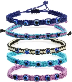 5 Pcs Evil Eye Bracelet Beaded Colorful Luck String Rope Chain Cord Thread Braided Bracelet Good Protection Friendship Wish Bracelet Jewelry for Women