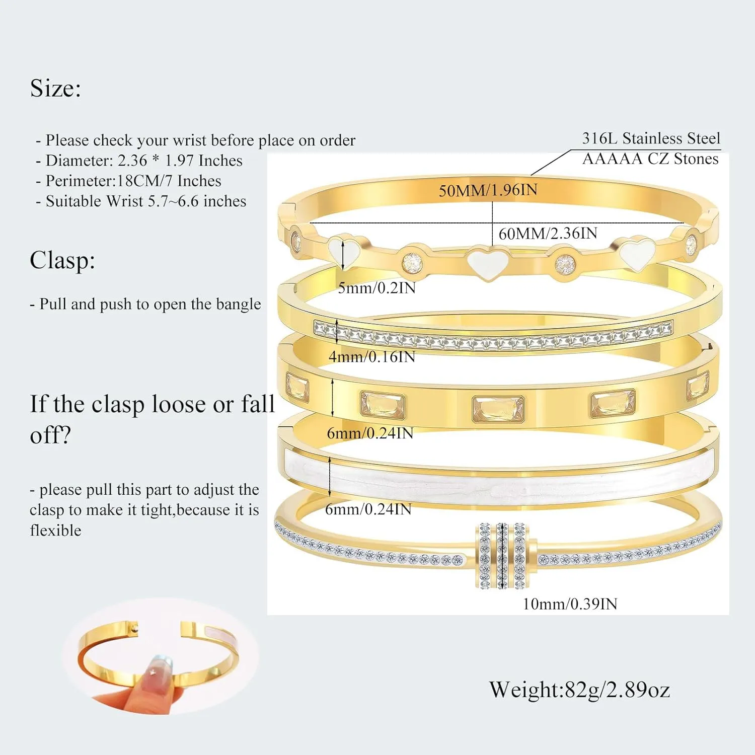 5-Piece Stackable Gold Bangle Bracelet Set for Women - 18K Gold Plated Stainless Steel with Pink Crystal Friendship & Love Heart Bracelet Jewelry Gift for Her